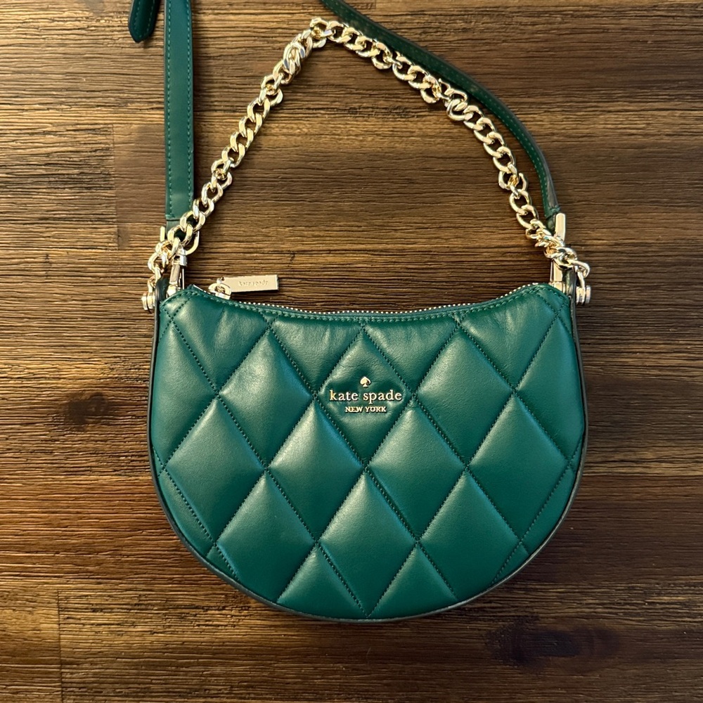 Kate Spade Carey Green Smooth Quilted Leather Zip Top Crossbody Bag NWOT - Picture 3 of 13